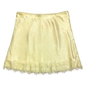 Yellow - Express Women's Satin Mini Skirt with Scalloped Lace Hem and Eyelash Tr